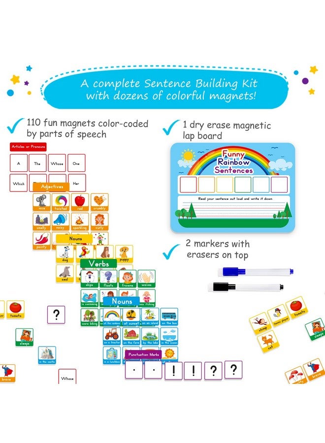 Simply magic 110 PCS Sentence Building Kit for Kids, Speech Speak Spell Games, Word Building Magnets, Speech Therapy Toys for Toddlers, Reading Games for Kids, Learn to Read, Reading Manipulatives - Simply Magic - Image 3