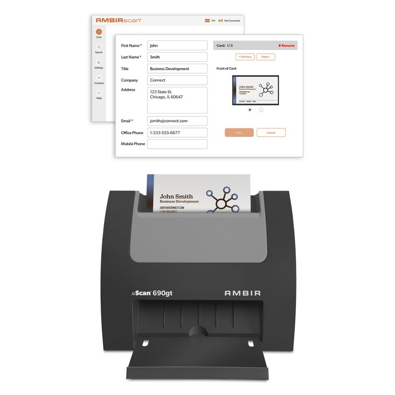 Ambir nScan 690gtBCS HighSpeed Vertical Card Scanner with AmbirScan Business Card for Windows PC One Time Purchase No Subscription Needed - Image 2