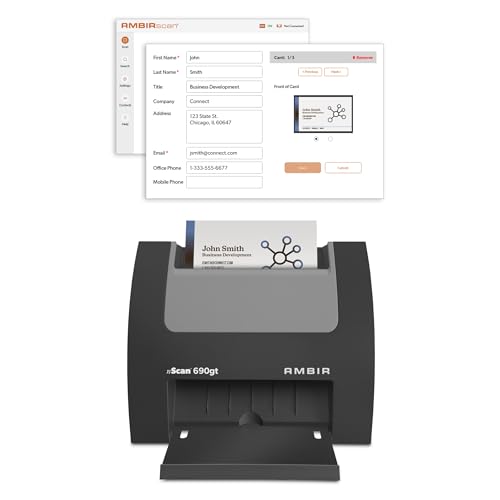 Ambir nScan 690gtBCS HighSpeed Vertical Card Scanner with AmbirScan Business Card for Windows PC One Time Purchase No Subscription Needed - Image 1