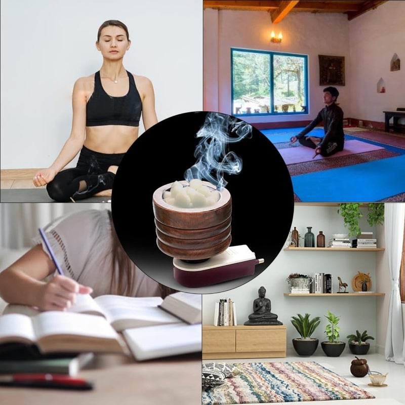 Arano داني كهربائي خشبي - موزع خشب الكافور، موقد عطر وبخور للاستخدام في البوجا، التأمل، المنزل الروحي والمكتب مثالي للبوجا والهدايا (بني) - Image 5