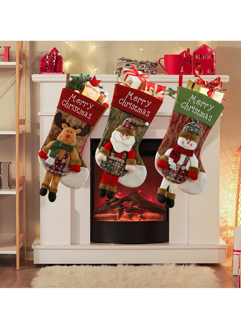 تابيت جوارب عيد الميلاد (3 قطع)، زينة سانتا كلوز، رجل الثلج والرنة، جوارب عائلية، زينة شجرة عيد الميلاد، أكياس هدايا لحفلات العائلة، ديكور منزلي - Image 1