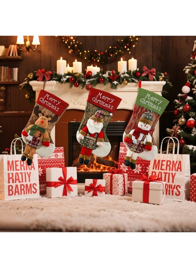 تابيت جوارب عيد الميلاد (3 قطع)، زينة سانتا كلوز، رجل الثلج والرنة، جوارب عائلية، زينة شجرة عيد الميلاد، أكياس هدايا لحفلات العائلة، ديكور منزلي - Image 5