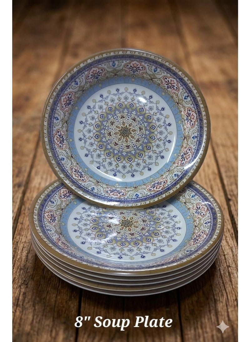 6-Piece Melamine Deep Plate Set, 8-Inch, Ornate Design - Image 1