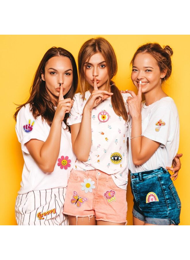 Retro Hippie Iron on Patches Vintage Boho Peace Sign Patch for Clothing Backpacks Jeans Jackets Hats Sew on Embroidered Applique (Size : 16PCS)  - Image 3