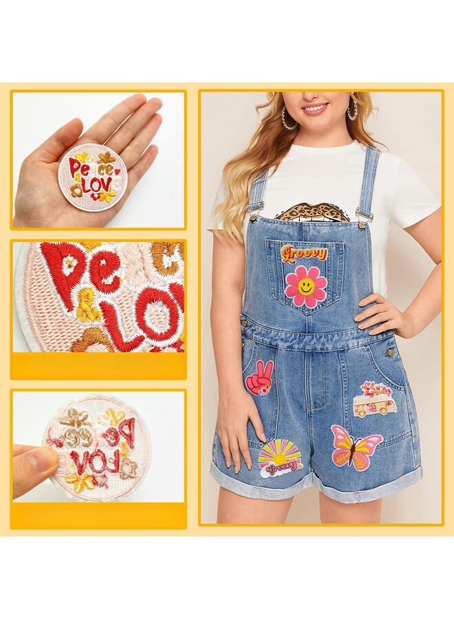Retro Hippie Iron on Patches Vintage Boho Peace Sign Patch for Clothing Backpacks Jeans Jackets Hats Sew on Embroidered Applique (Size : 16PCS)  - Image 2