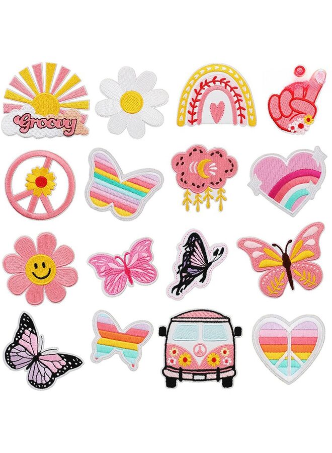 Retro Hippie Iron on Patches Vintage Boho Peace Sign Patch for Clothing Backpacks Jeans Jackets Hats Sew on Embroidered Applique (Size : 16PCS)  - Image 1