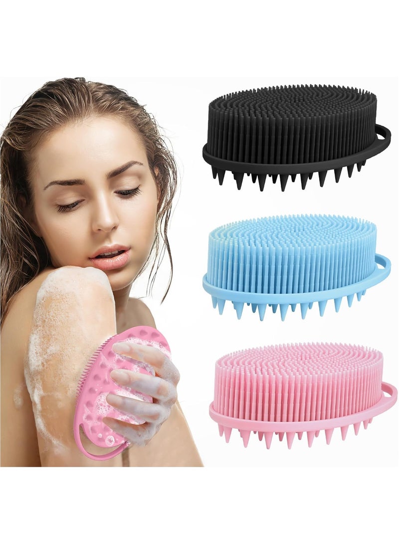 3PCS Silicone Body Scrubber Exfoliating brush 2 in 1 Bath and Shampoo Brush Scalp Massager Lathers Well Long long-lasting Easy to Clean And More Hygienic Than Traditional Loofah - Image 1