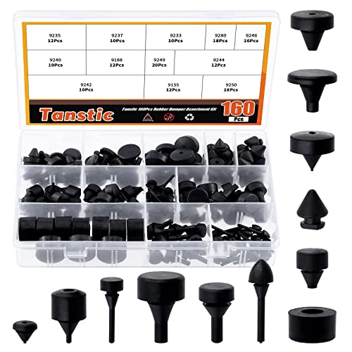 Tanstic 160Pcs Black Automotive Rubber Bumper Stopper Rubber Stop Bumper Compatible with Ford GM Vehicle - Image 1
