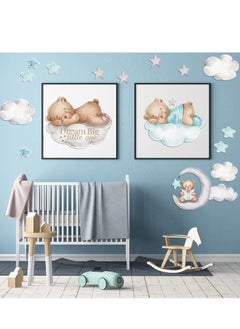 Excefore Bear Wall Decals Decor, Tedy Sleeping on The Moon and Stars Stickers for Kids Baby Room Decor Sweet Dream Hot Air Star Nursery Shower Kid Bedroom Playroom (Blue)  - Image 3