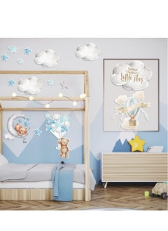 Excefore Bear Wall Decals Decor, Tedy Sleeping on The Moon and Stars Stickers for Kids Baby Room Decor Sweet Dream Hot Air Star Nursery Shower Kid Bedroom Playroom (Blue)  - Image 4