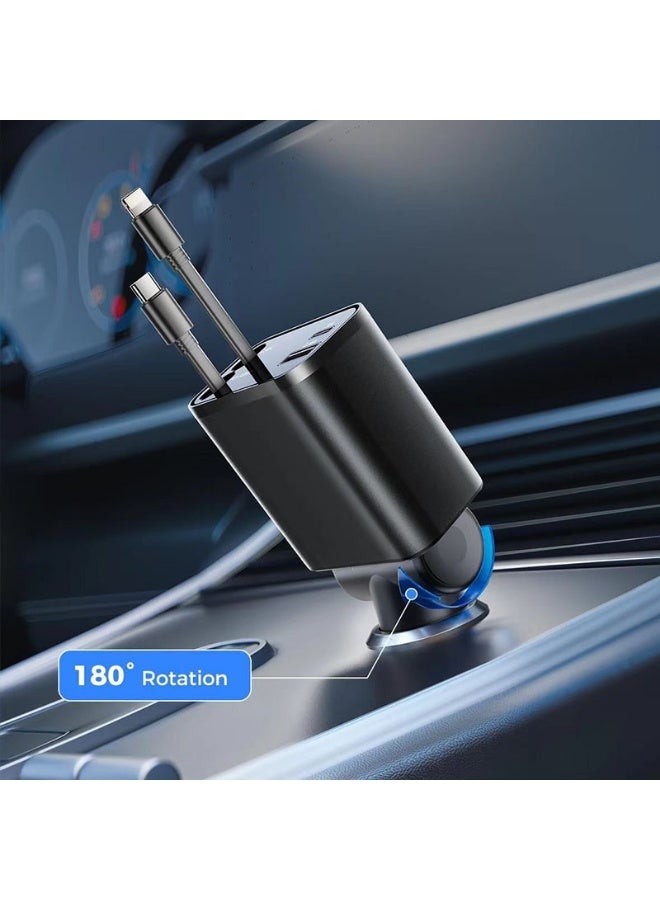 شاحن سيارة قابل للسحب، شاحن سيارة قابل للسحب 4 في 1 مع سلكين USB-C شاحن سيارة USB-C - Image 3