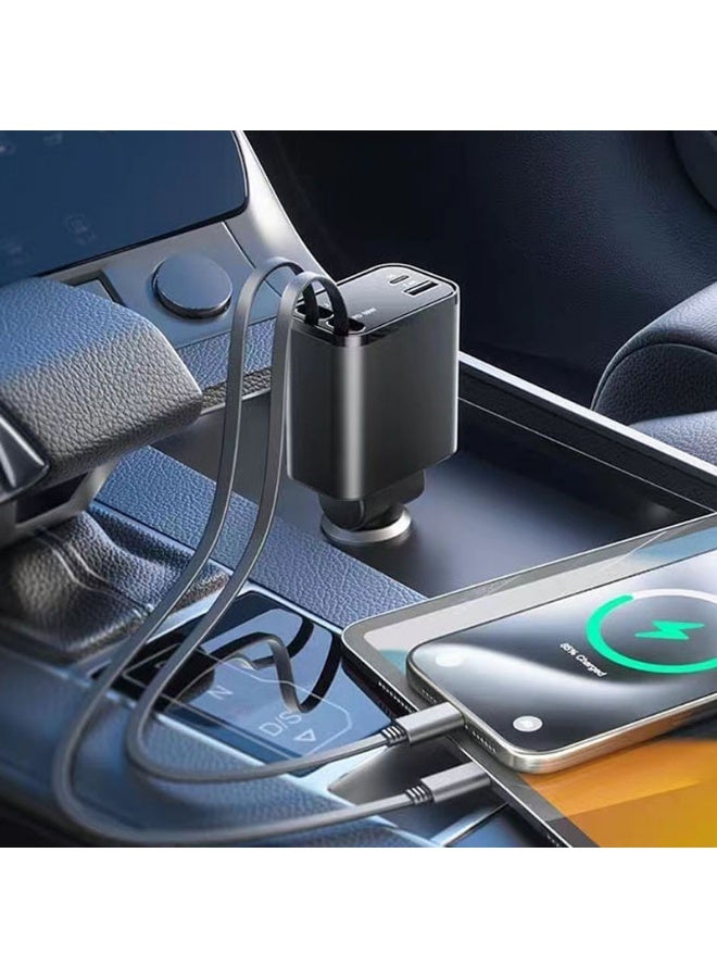شاحن سيارة قابل للسحب، شاحن سيارة قابل للسحب 4 في 1 مع سلكين USB-C شاحن سيارة USB-C - Image 2
