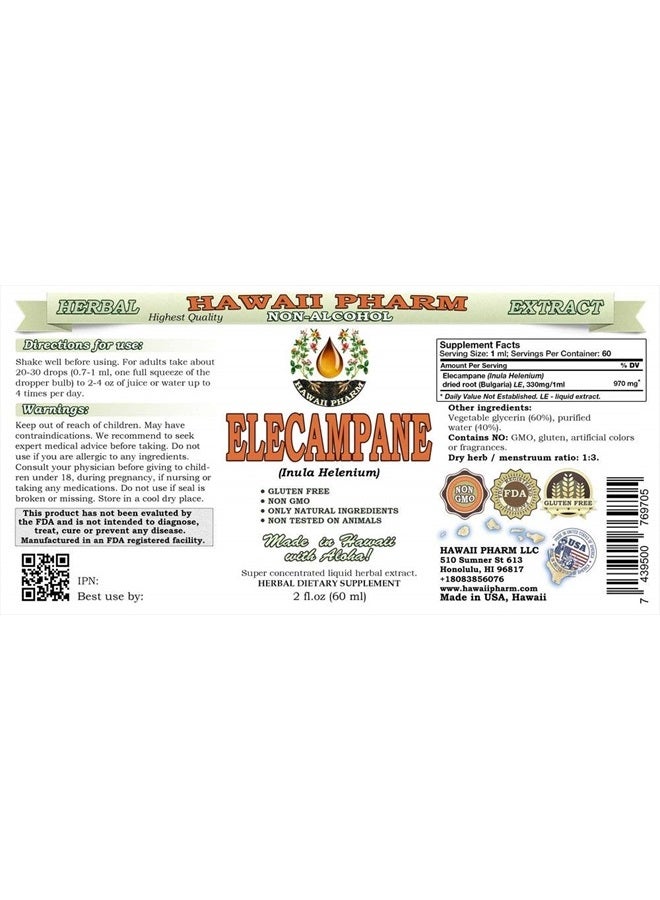 HawaiiPharm Elecampane Alcohol-Free Liquid Extract, Organic Elecampane (Inula Helenium) Dried Root Glycerite Hawaii Pharm Natural Herbal Supplement 2 oz - Image 2