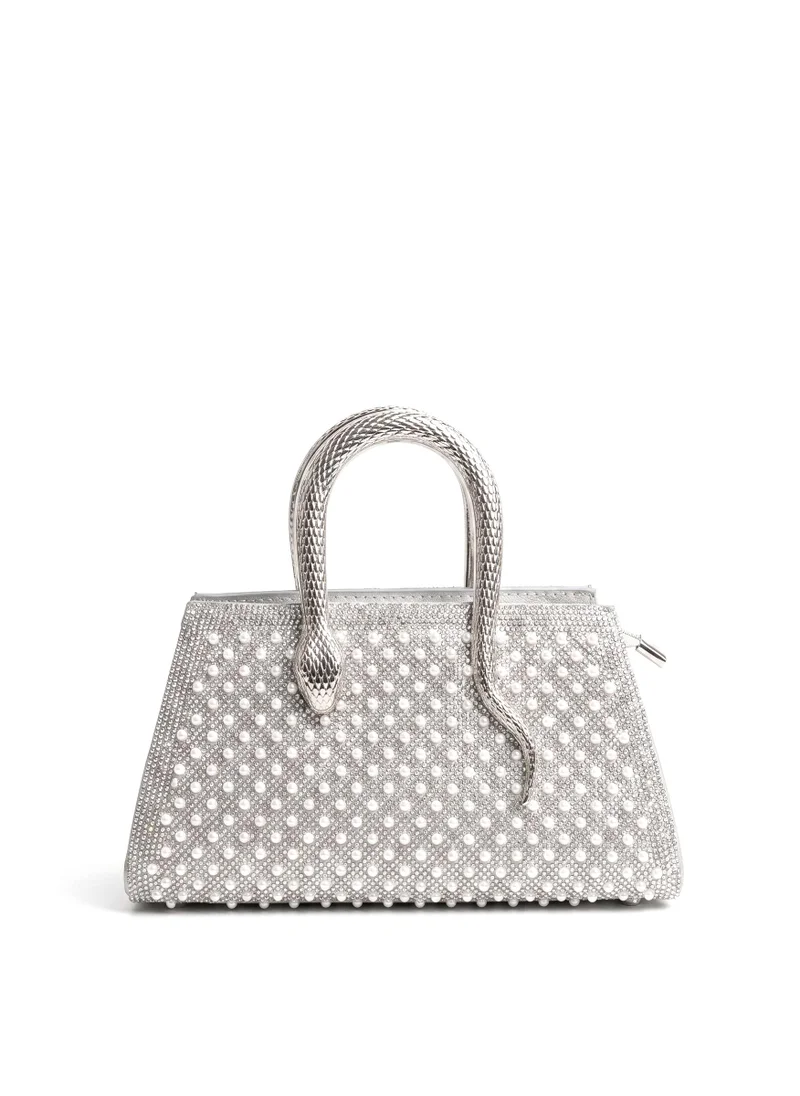 Viny Viny Women's Luxury Rhinestone Shoulder Bag – Crystal Embellished with Snake Handle & Detachable Chain – Parties, Weddings & Formal Occasions
