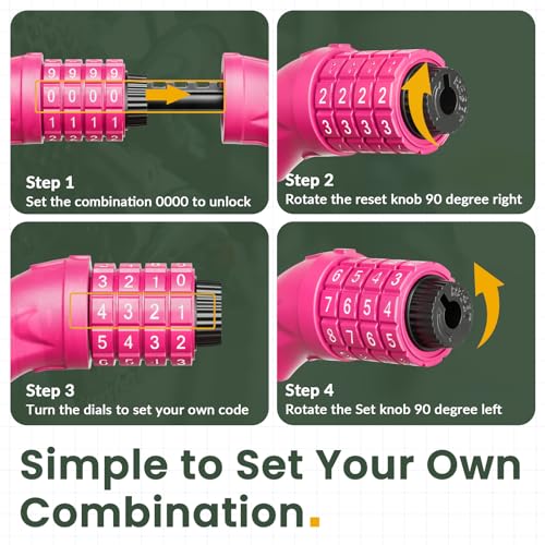 Titanker Bike Lock, 4 Feet Security Resettable Combination Coiling Bike Cable Locks with Mounting Bracket, 1/2 Inch Diameter (Pink) - Image 4
