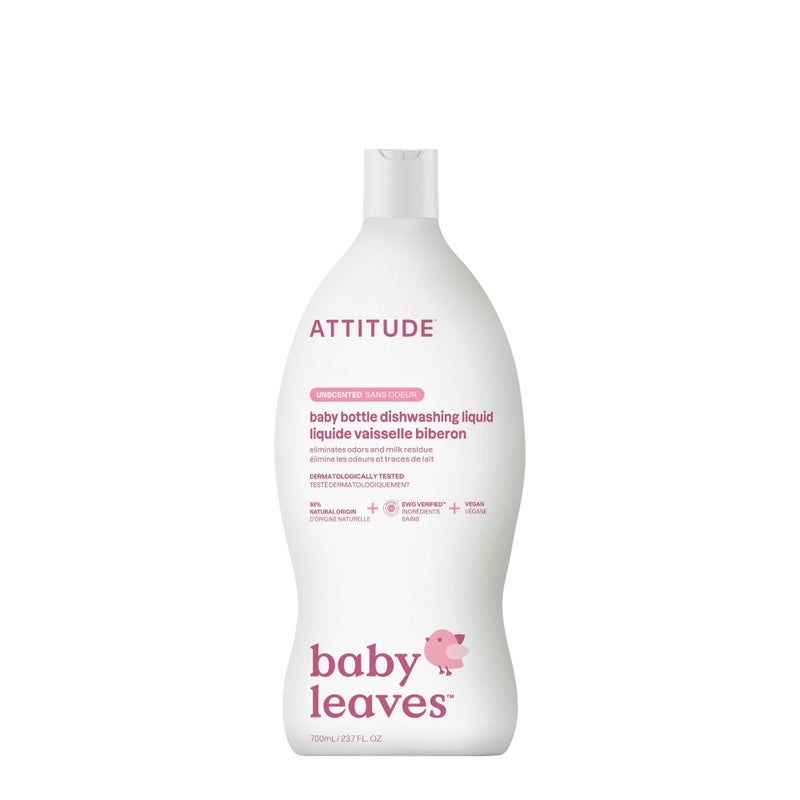 ATTITUDE Baby Dish Soap and Bottle Cleaner EWG Verified Dishwashing Liquid No Added Dyes or Fragrances Tough on Milk Residue and Grease Vegan Unscented 237 Fl Oz