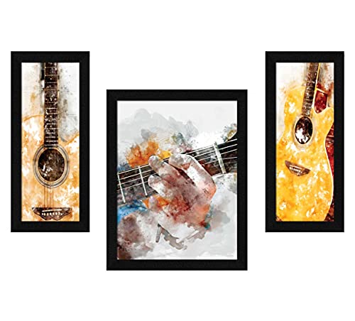 ArtX Paper Guitar Music Wall Art Painting, Multicolor, Music, 13.0 X 22.0 Inches, Set of 3 - Image 1