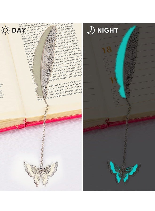 علامة مرجعية معدنية على شكل ريشة مع قلادة فراشة ثلاثية الأبعاد، علامة مرجعية فريدة من نوعها تتوهج في الظلام على شكل فراشة - Image 4