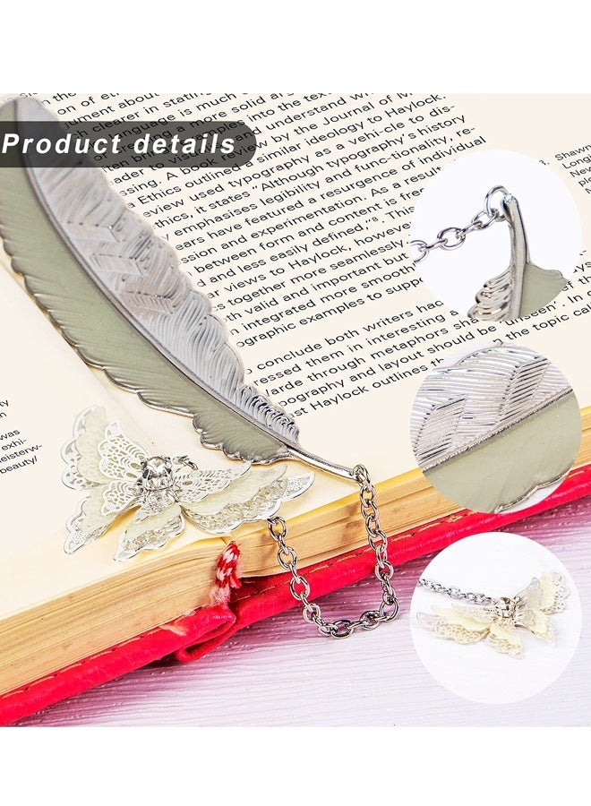 علامة مرجعية معدنية على شكل ريشة مع قلادة فراشة ثلاثية الأبعاد، علامة مرجعية فريدة من نوعها تتوهج في الظلام على شكل فراشة - Image 3