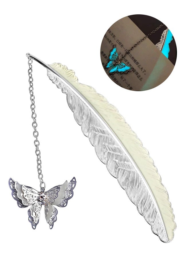 علامة مرجعية معدنية على شكل ريشة مع قلادة فراشة ثلاثية الأبعاد، علامة مرجعية فريدة من نوعها تتوهج في الظلام على شكل فراشة - Image 1