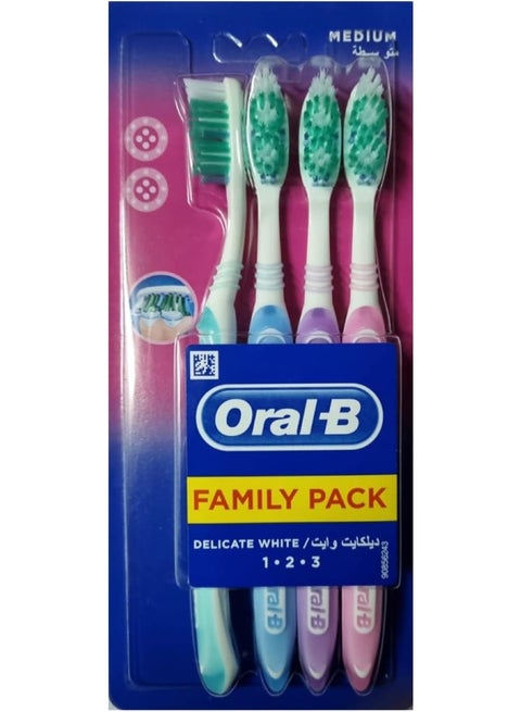 0ral-B Delicate White Medium Family Manual Toothbrushes – Multi-Colored – Pack of 4
