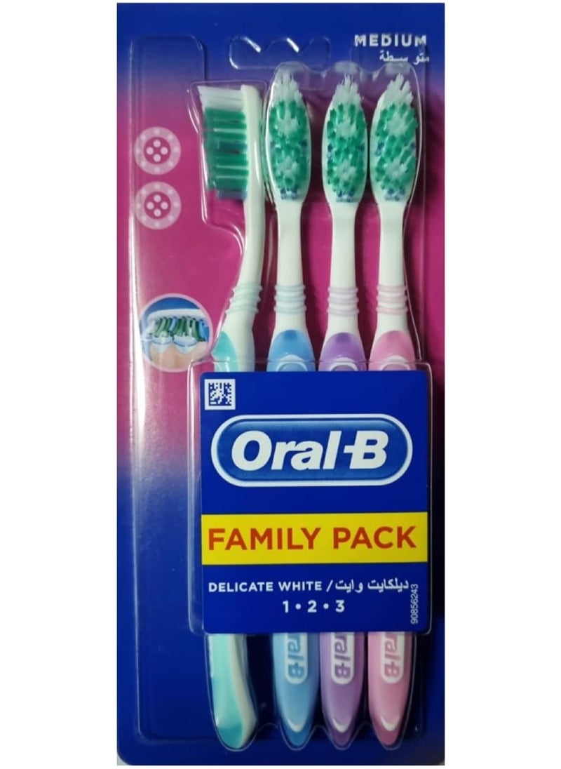 Oral-B 0ral-B Delicate White Medium Family Manual Toothbrushes – Multi-Colored – Pack of 4  - Image 1