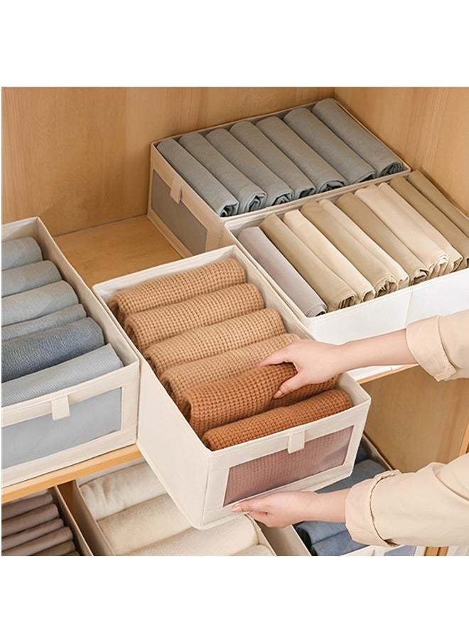 Beauenty Beauenty 4 Pack Linen Closet Organizers and Storage,Foldable Storage Bins with Clear Window,Stackable Drawer Closet Clothing Organizer for Jeans,Bras,Leggings,Sweaters,T-Shirt,Toys,Books  - Image 1