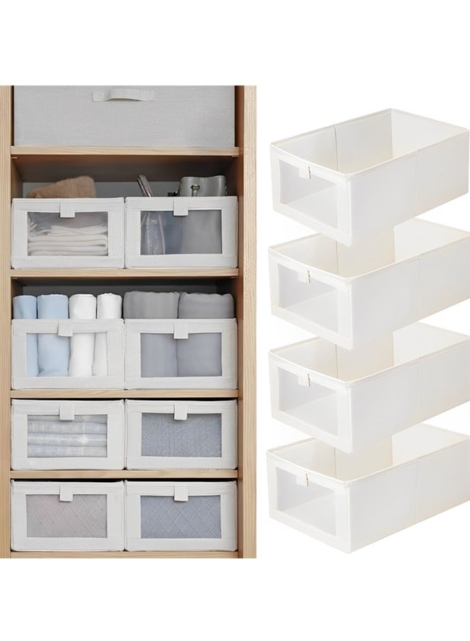 Beauenty Beauenty 4 Pack Linen Closet Organizers and Storage,Foldable Storage Bins with Clear Window,Stackable Drawer Closet Clothing Organizer for Jeans,Bras,Leggings,Sweaters,T-Shirt,Toys,Books  - Image 2