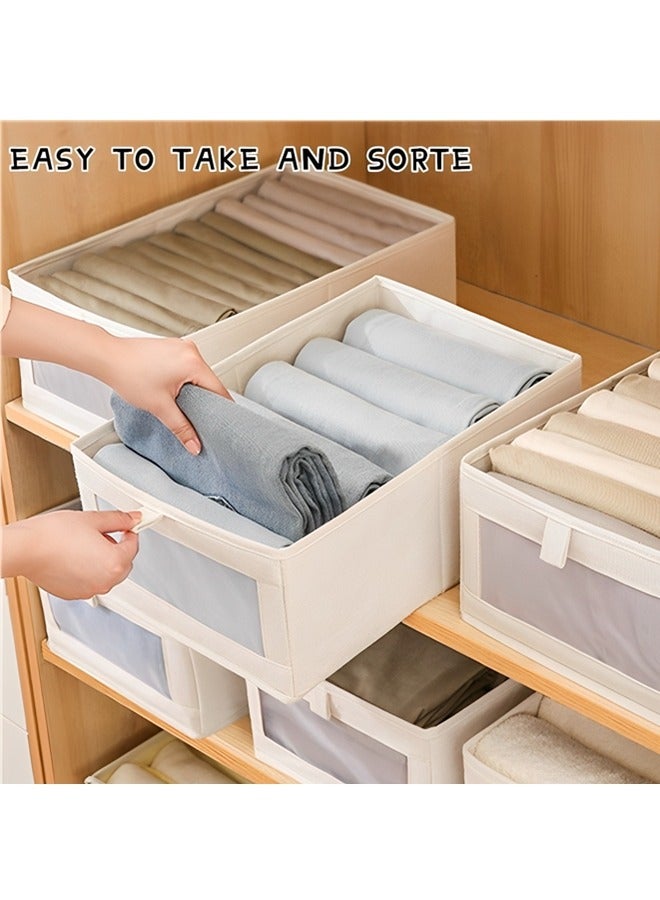 Beauenty Beauenty 4 Pack Linen Closet Organizers and Storage,Foldable Storage Bins with Clear Window,Stackable Drawer Closet Clothing Organizer for Jeans,Bras,Leggings,Sweaters,T-Shirt,Toys,Books  - Image 3