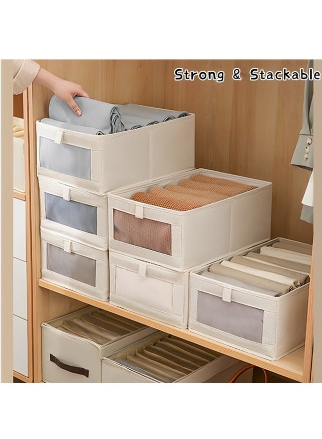 Beauenty Beauenty 4 Pack Linen Closet Organizers and Storage,Foldable Storage Bins with Clear Window,Stackable Drawer Closet Clothing Organizer for Jeans,Bras,Leggings,Sweaters,T-Shirt,Toys,Books  - Image 4