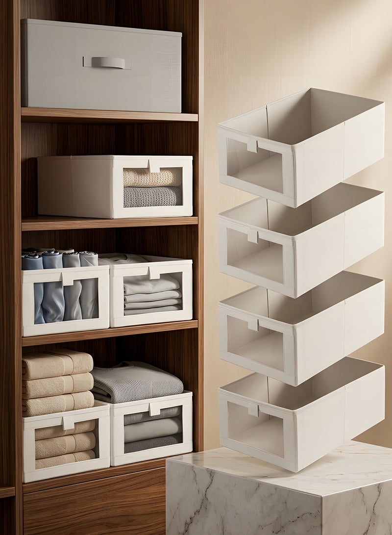 بيوينتي مجموعة 4 قطع من منظّم الخزانة الليفية ومنظّم التخزين، صناديق تخزين قابلة للطي مع نوافذ شفافة، منظّم خزانة الملابس القابل للتراص، لتنظيم الجينز والملابس الصوفية والقمصان والدمى والكتب. - Image 3