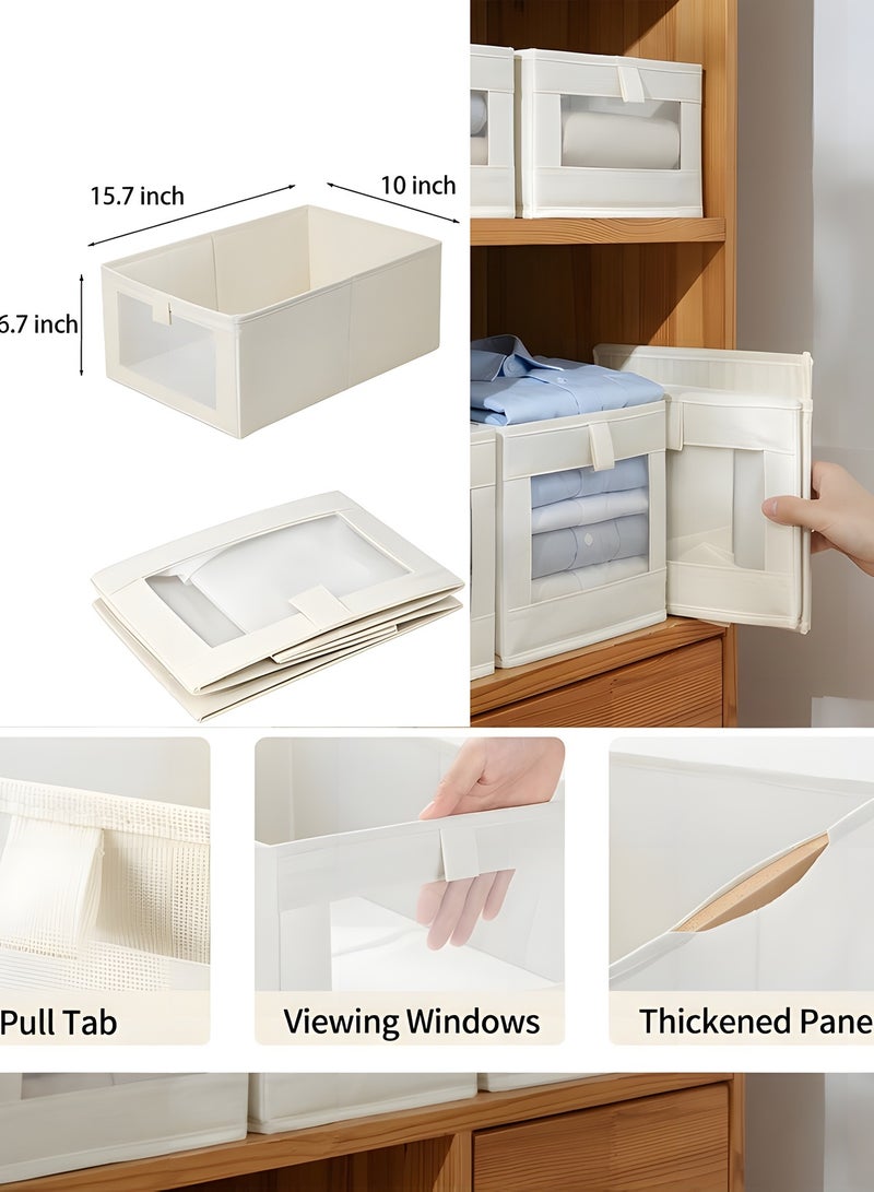 بيوينتي مجموعة 4 قطع من منظّم الخزانة الليفية ومنظّم التخزين، صناديق تخزين قابلة للطي مع نوافذ شفافة، منظّم خزانة الملابس القابل للتراص، لتنظيم الجينز والملابس الصوفية والقمصان والدمى والكتب. - Image 5