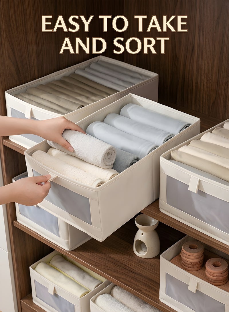 بيوينتي مجموعة 4 قطع من منظّم الخزانة الليفية ومنظّم التخزين، صناديق تخزين قابلة للطي مع نوافذ شفافة، منظّم خزانة الملابس القابل للتراص، لتنظيم الجينز والملابس الصوفية والقمصان والدمى والكتب. - Image 4