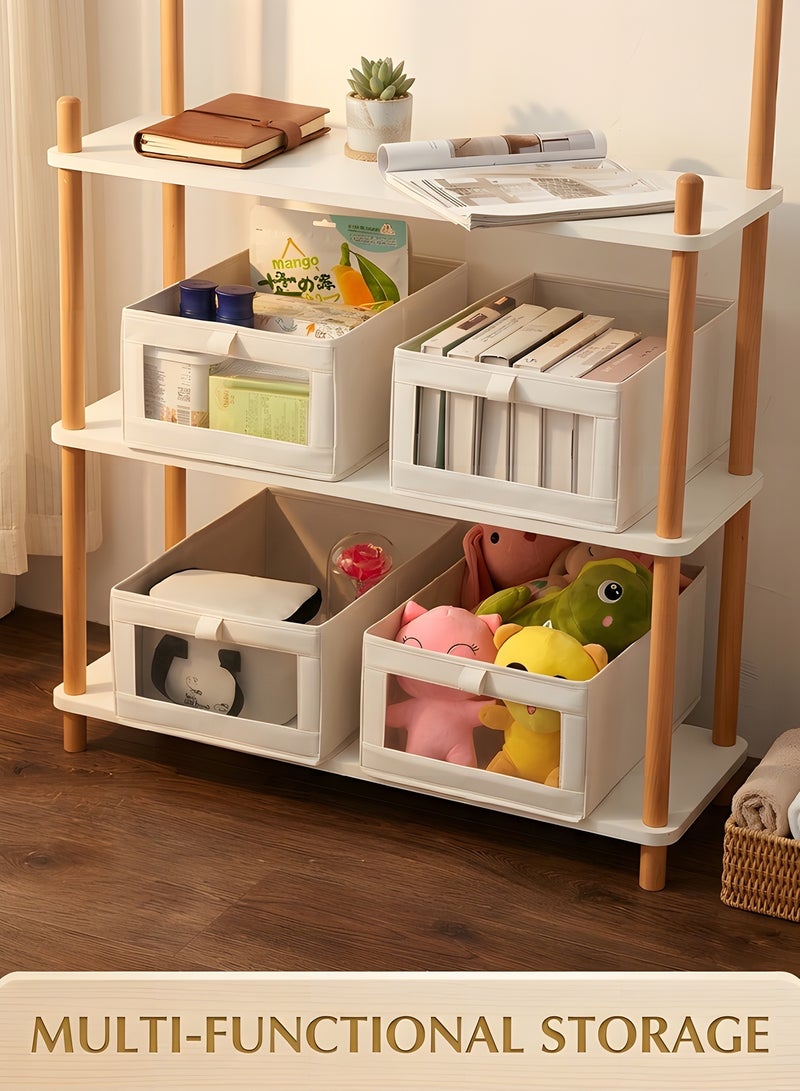 بيوينتي مجموعة 4 قطع من منظّم الخزانة الليفية ومنظّم التخزين، صناديق تخزين قابلة للطي مع نوافذ شفافة، منظّم خزانة الملابس القابل للتراص، لتنظيم الجينز والملابس الصوفية والقمصان والدمى والكتب. - Image 2