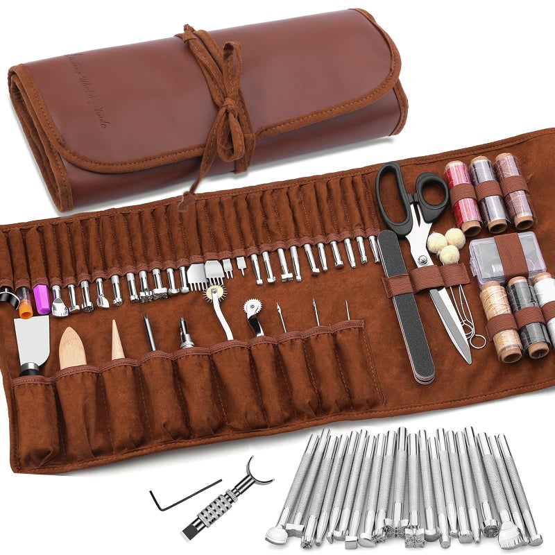 TLKKUE Leather Working Tools Leather Craft Tools for Carving Stamping Sewing Punching Cutting with Custom Storage Bag Professional Tooling Kit for Crafting Repair DIY Projects - Image 2
