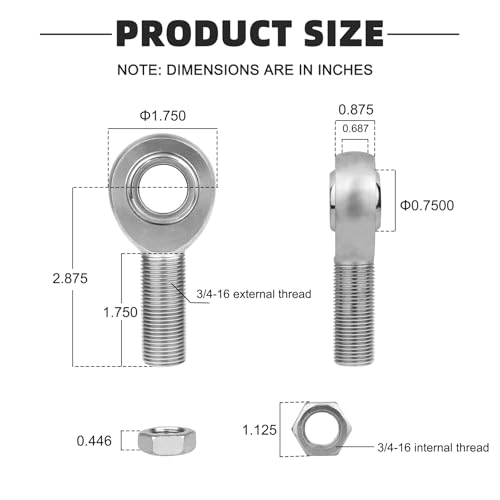 Joogto 3/4'' Heim Joint Rod End Kit, .750" Chromoly Joints Panhard Kit, 2 Set Left and Right Hand Thread with Tube Adapter and Jam Nut, 3/4'' Rod End Heim Joint for Steering Kit, Suspension, Traction Bars - Image 2