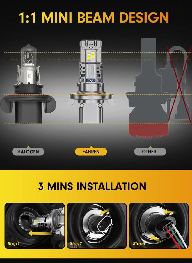 FAHREN Latest & Brightest 9007 led Bulbs, (1200%) 12X Brighter 70000LM Ultra Brightness HB5 bulbs, 6500K Cool White, IP68 Waterproof, Plug-N-Play, Pack of 2, HID bulbs,1:1 Size Replacement - Image 5