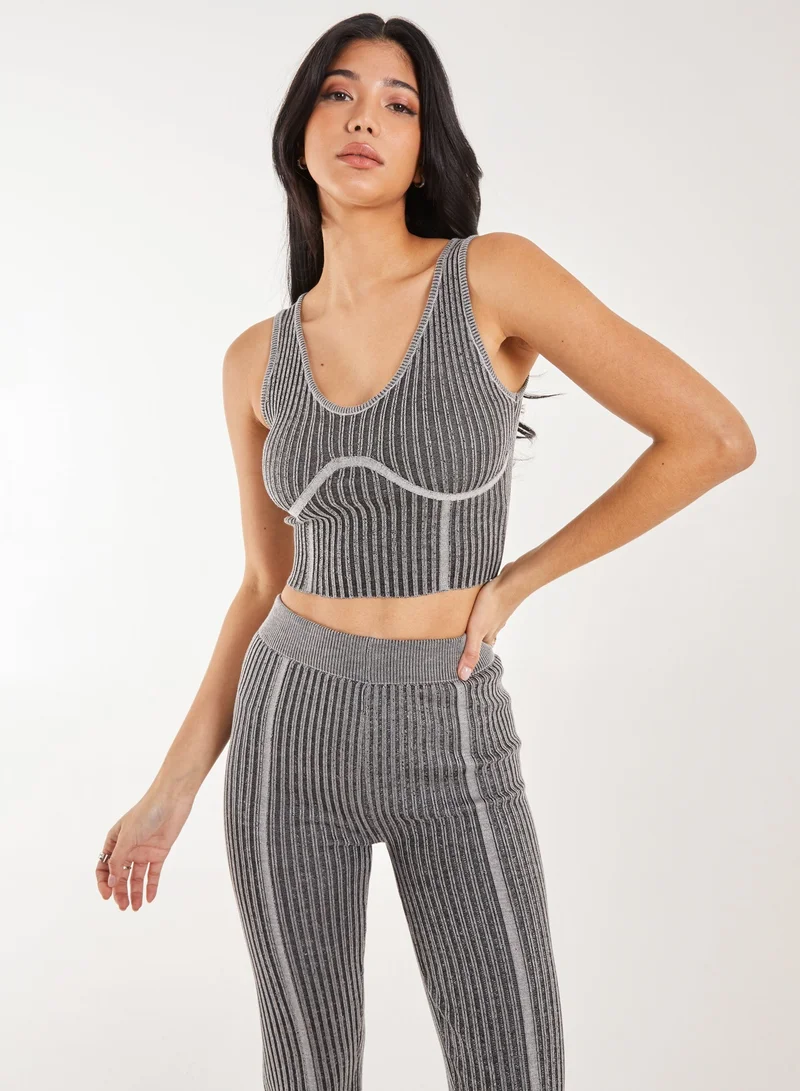 Pink Vanilla Two Tone Rib Corset Detail Top