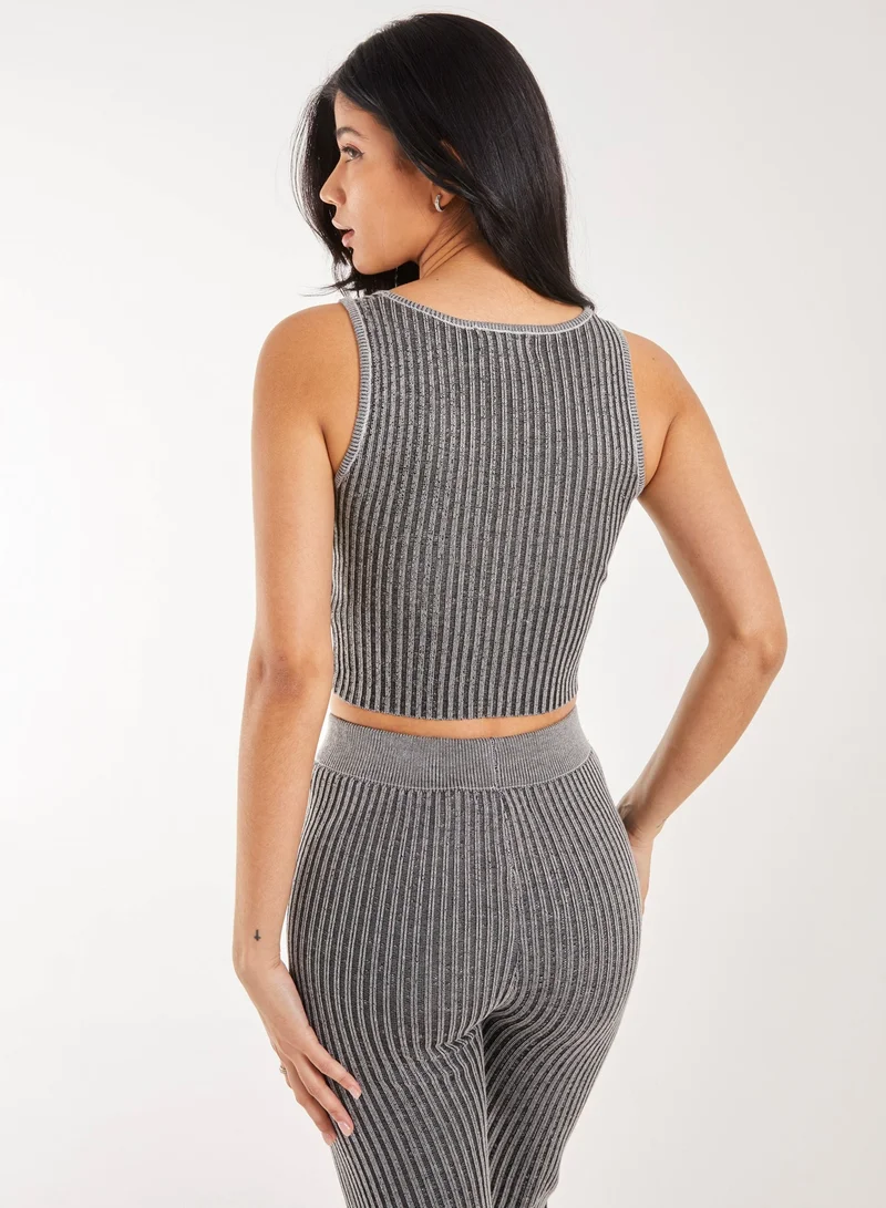 Pink Vanilla Two Tone Rib Corset Detail Top