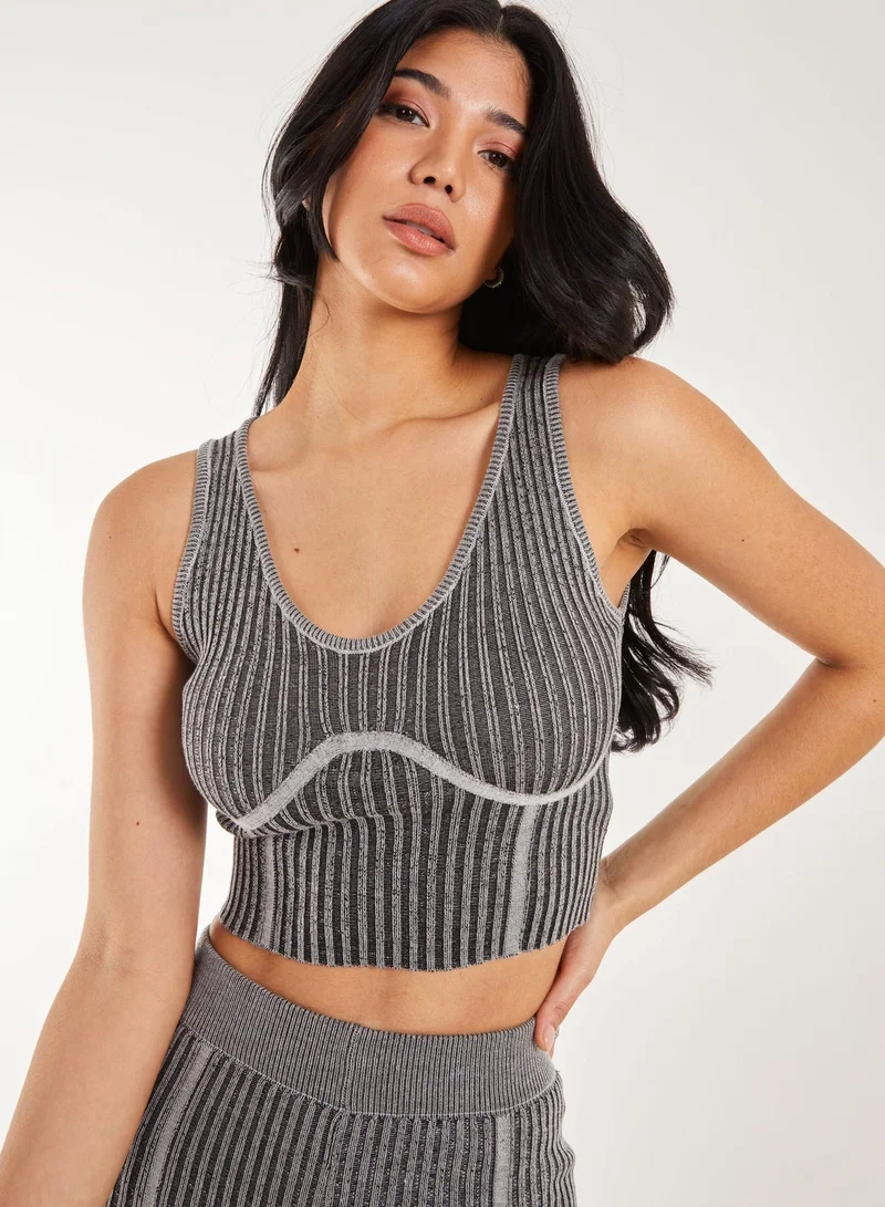 Pink Vanilla Two Tone Rib Corset Detail Top