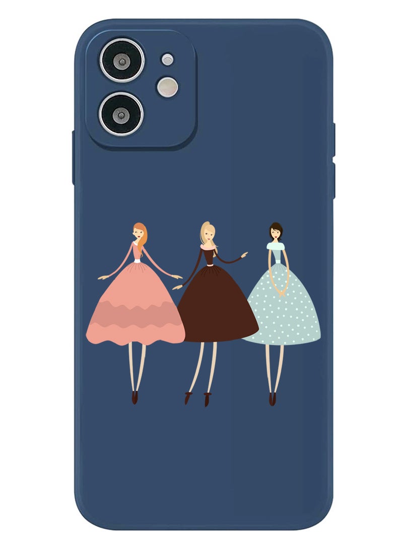 Theodor Protective Slim Fit Case Liquid Silicone Cover with Full Body Protection Anti-Scratch Shockproof Case For iPhone 12 Blue  - Pretty Girls Illustration - Image 1