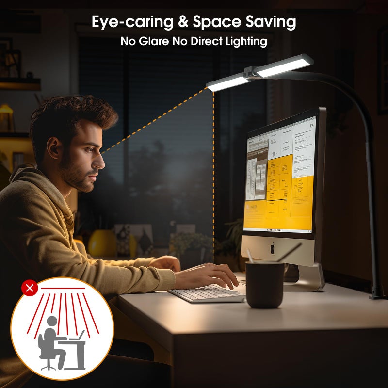 SIBRILLE LED Desk Lamp for Home Office - Dimmable Computer Desk Light with Clamp, Modern Architect Task Lamp with Color Changing, Flexible Desktop Lamp with Gooseneck for Monitor, Double Head, Black - Image 5