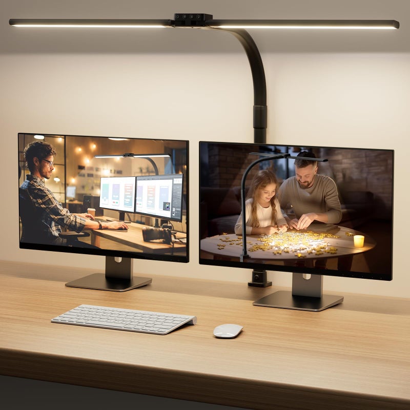 SIBRILLE LED Desk Lamp for Home Office - Dimmable Computer Desk Light with Clamp, Modern Architect Task Lamp with Color Changing, Flexible Desktop Lamp with Gooseneck for Monitor, Double Head, Black - Image 1