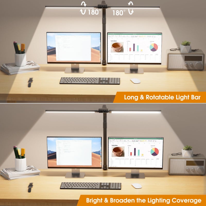 SIBRILLE LED Desk Lamp for Home Office - Dimmable Computer Desk Light with Clamp, Modern Architect Task Lamp with Color Changing, Flexible Desktop Lamp with Gooseneck for Monitor, Double Head, Black - Image 2