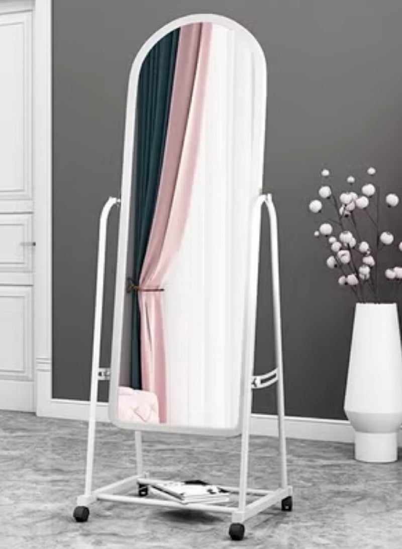 Full Length Mirror Full boby Mirror with Wheels and Bracket Mobile Storage Rack Dressing Mirror Floor Standing Makeup Vanity Mirror for Bedroom Bathroom Porch (160 * 30CM, White)  - Image 1