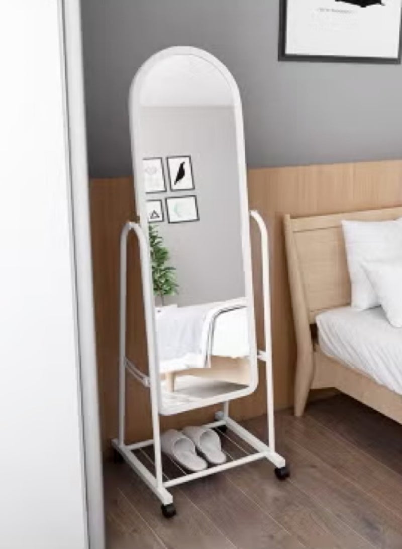 Full Length Mirror Full boby Mirror with Wheels and Bracket Mobile Storage Rack Dressing Mirror Floor Standing Makeup Vanity Mirror for Bedroom Bathroom Porch (160 * 30CM, White)  - Image 2