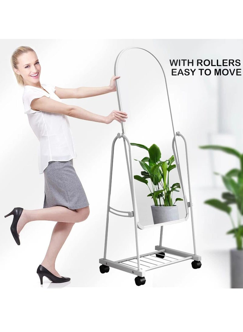 Full Length Mirror Full boby Mirror with Wheels and Bracket Mobile Storage Rack Dressing Mirror Floor Standing Makeup Vanity Mirror for Bedroom Bathroom Porch (160 * 30CM, White)  - Image 4