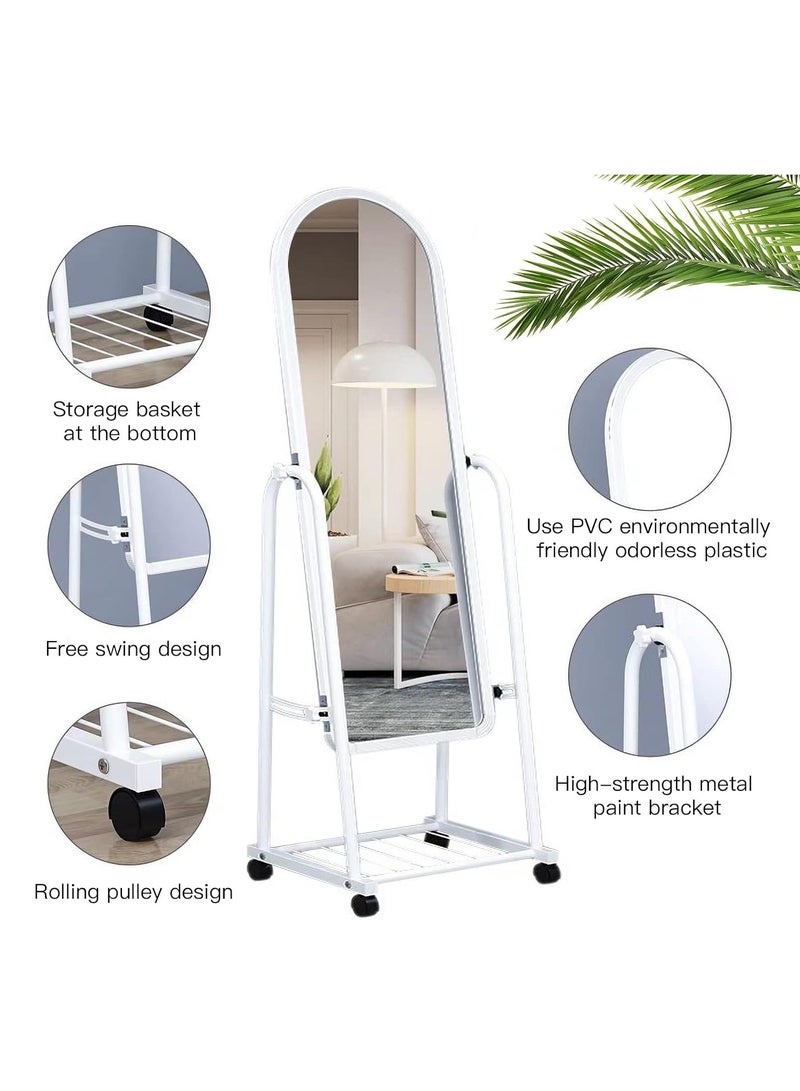 Full Length Mirror Full boby Mirror with Wheels and Bracket Mobile Storage Rack Dressing Mirror Floor Standing Makeup Vanity Mirror for Bedroom Bathroom Porch (160 * 30CM, White)  - Image 3