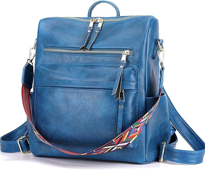 MUCHOVA Stylish Suede Leather Anti Theft Women's Fashion Backpack | Sling | Shoulder | Handbag | Ladies Purse | College Bag for Girls | Crossbody | Casual | Daypack (Blue) - Image 1