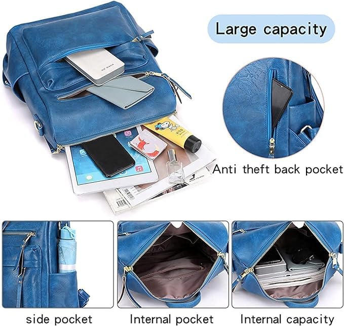 MUCHOVA Stylish Suede Leather Anti Theft Women's Fashion Backpack | Sling | Shoulder | Handbag | Ladies Purse | College Bag for Girls | Crossbody | Casual | Daypack (Blue) - Image 4
